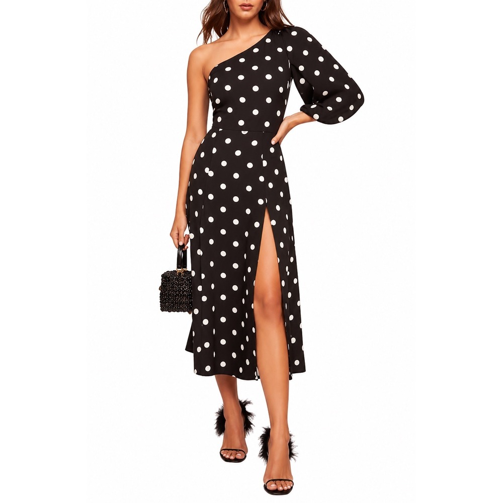 Reformation Lawrence Dress Polka Dot One Shoulder Midi M - Picture 2 of 10
